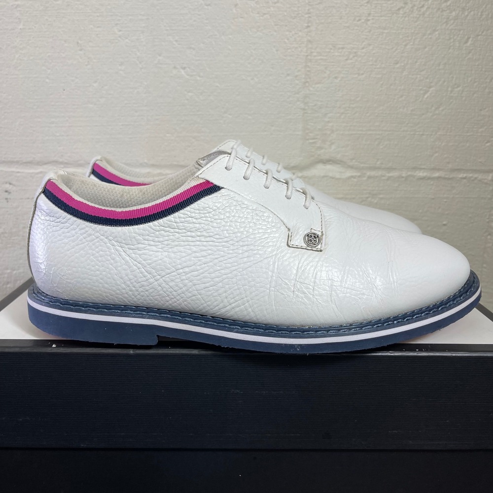G/FORE G4MS21EF103 Grosgrain Gallivanter White Pink Leather Golf Shoes Men's 9